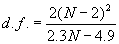 df=(2n-2)^2/(2.3N-4.9)